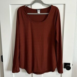 Heimish USA Women's M Ribbed Scoopneck Long Sleeve Tee Caramel Brown Thumbholes